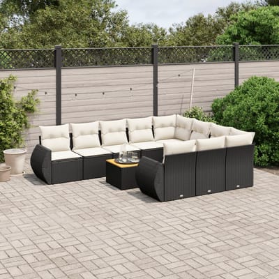 vidaXL - 11-delige - Loungeset - met - kussens - poly - rattan - zwart