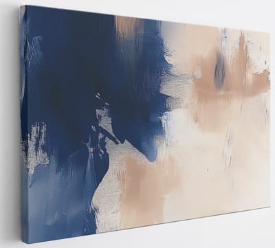 Saammp Canvas Schilderij - Blauw beige geveegde strepen- Abstract kunstwerk - 30x20 - Foto op canvas - Wanddecoratie - Muurdecoratie Woonkamer - Slaapkamer decoratie - Canvas Print
