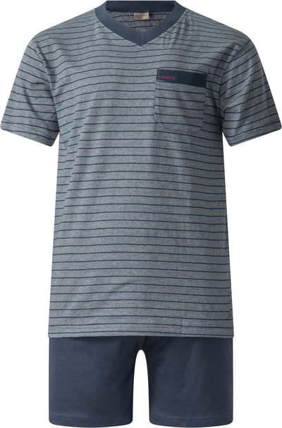 Gentlemen - heren shortama 412026 - korte heren pyjama - 100% katoen - V-hals - donkerblauw maat M