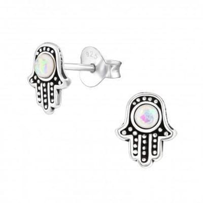 Zilveren oorstekers - hamsa met parelmoer - nikkelvrij - luxe verpakking
