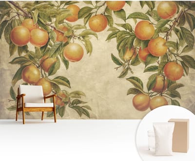 Wallfluent Behang - Fruittakken Vliesbehang - 416x254 cm - Groente Behang - Voor liefhebbers van modern design en interieurarchitectuur - Behang Voor op kantoor, voor de woonkamer, voor de hal - Wanddecoratie Bloemen en planten