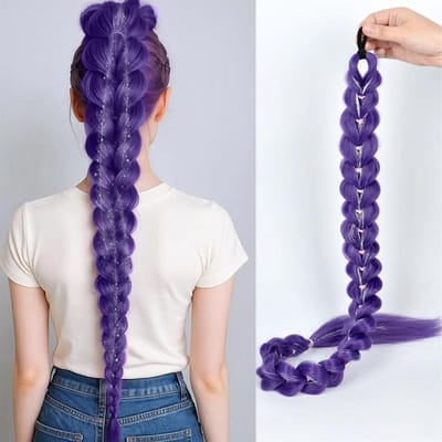 32 Inch Lange Paarse Synthetische Gevlochten Paardenstaart Pruik Haarverlenging voor Vrouwen Tieners Dagelijks Cosplay Festival Mode Looks 32inches white