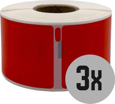 DULA Dymo kompatible Etiketten, S0722400 99012, 36 x 89 mm, Rot, Permanent, 3 Rollen, 260 Etiketten pro Rolle