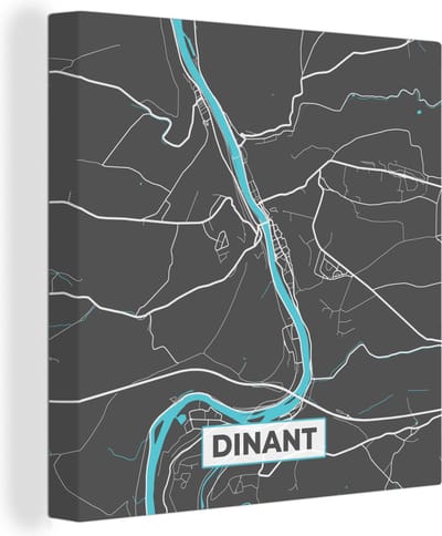 Canvas Schilderij België – Dinant – Stadskaart – Kaart – Blauw – Plattegrond - 20x20 cm - Wanddecoratie