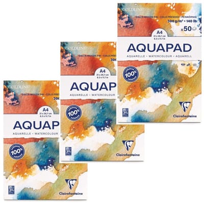 Clairefontaine Goldline Aquapad – Set van 3 Stuks – A4 – 50 Vellen per Blok – 300 g – Aquarelpapier