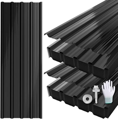 Dakplaten Set - Golfplaat Platen - Dak Bekleding - Verzinkt Staal Structuur - 14 m² Totaal - Zwart