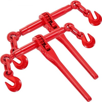 VEVOR 9215LBS 3/8" – 1/2" ratelspanband, 9.215 lbs, veilige werkbelasting, G70 haak en verstelbare lengte, voor kettingen van klasse 70-80, vastzetten, transport, slepen, 2 stuks, rood