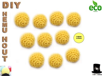 Bob Online ™ – 10 Stuks - 20mm Licht Geel Ronde Gehaakte DIY Houten Kralen met ca. 4mm Gaatje –  Houten Gehaakte Kralen - Rijgkralen – Kralen Rijgen - Hobby Houten Kralen – DIY Gehaakte Hemu Hout Kralen – 20mm Light Yellow Hemu Wood Crochet Beads x10
