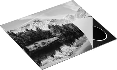 Chefcare Inductie Beschermer Meer met Weerspiegeling van de Bergen - Zwart Wit - 60x50 cm - Afdekplaat Inductie - Kookplaat Beschermer - Inductie Mat