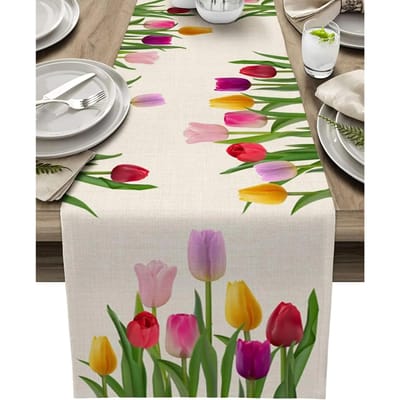 Lente Tulp Bloemen Bloemen Linnen Tafelkleden Commode Sjaals Tafeldecoratie Wasbaar Keuken Eettafelkleed Bruiloft Decoratie 150x33cm white
