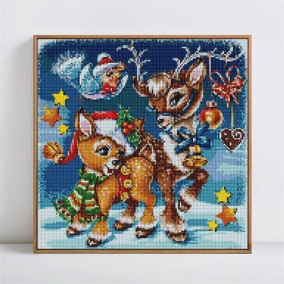 Peinture Diamant Cerf Mosaïque Ronde Complète 5D DIY Broderie Diamant Dessin Animé Animal Image 30x30CM