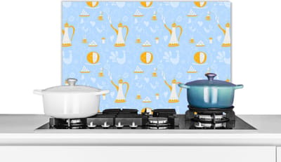Spatscherm keuken 60x40 cm - Kookplaat achterwand Patronen - High tea - Thee - Muurbeschermer - Spatwand fornuis - Hoogwaardig aluminium