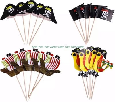 Akyol - piraten prikkers - cocktailprikkers -verjaardag prikker -cupcake prikker - piraat - prikkers pritaat - piraten -12 stuks - cake - taart -verjaardag cupcake topper piraten – piratenschip- cocktailprikker zee - water - piraten verjaardag