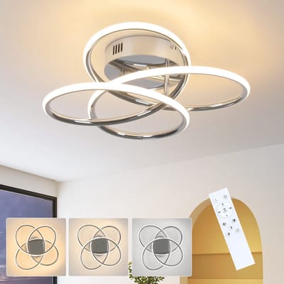 NETTLIFE Plafondlamp LED - Nikkel - 36cm - 3000-6000K Dimbaar - Moderne Keukenverlichting - met Creatief ontwerp - met Afstandsbediening - voor Slaapkamer | Woonkamer | Hotel - 44W