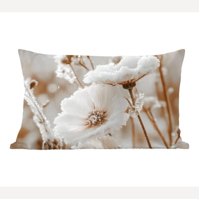 Sierkussens - Kussentjes Woonkamer - 50x30 cm - Bloemen - Winter - Wit - Sneeuw - Beige