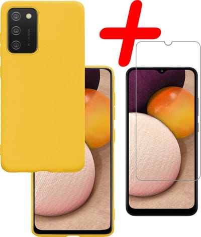 Hoesje Met Screenprotector - Geschikt voor Samsung Galaxy A02s - Sterk & Shockproof - Back Cover - Siliconen Case - Telefoon Hoes - Geel