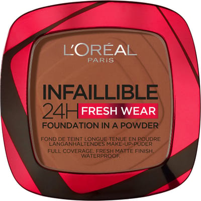 L’Oréal Paris Infaillible 24h Fresh Wear Foundation in a Powder - poeder - foundation en poeder in één - 24 uur lang een natuurlijke, egale en matte finish - geeft niet af - 375 Deep Amber - 9 gr.