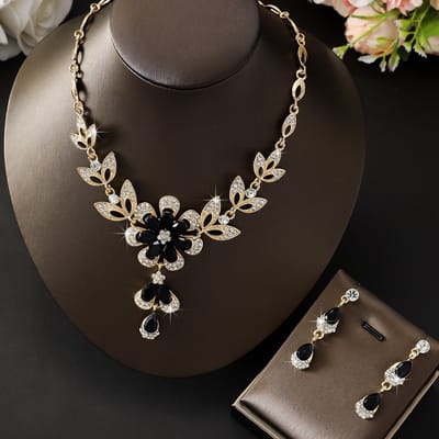 Sieradenset/Vintage legering sieradenset / ketting en oorbellen set 80803632 Goud en Zwart