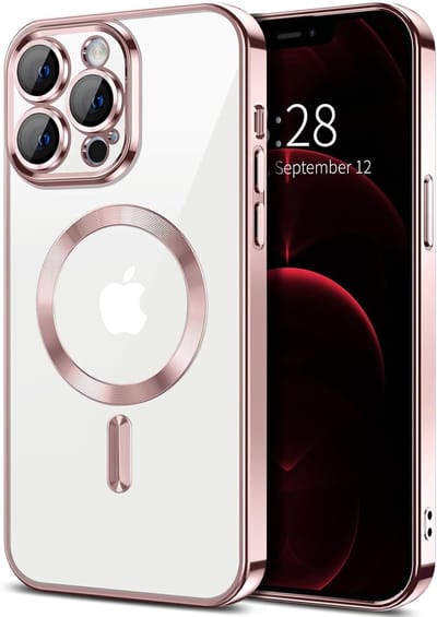 Backcover hoesje Geschikt voor: iPhone 15 Pro Max met geïntegreerde Camera lens bescherming [magnetische hoes] compatibel met MagSafe Dames Heren - Roze