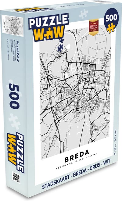 Puzzel Stadskaart - Breda - Grijs - Wit - Legpuzzel - Puzzel 500 stukjes - Plattegrond