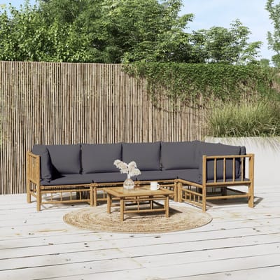 vidaXL - 6-delige - Loungeset - met - kussens - bamboe - donkergrijs