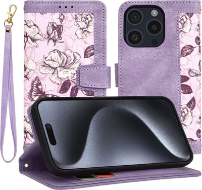 Hoesje geschikt voor Apple iPhone 15 Pro - Techsuit FlipCraft Book Wallet Case met koord - Mysterious Purple