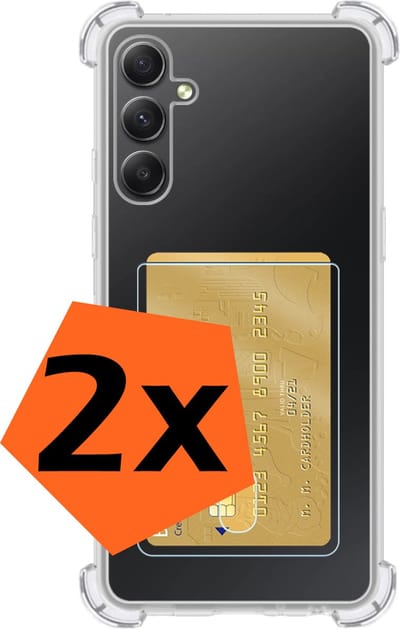 Hoes - 2 Stuks - Geschikt voor Samsung Galaxy A34 - Met Pashouder en Kaarthouder - Telefoon Hoesje Shockproof - Siliconen Case - Back Cover - Shock Proof - Pasjes Houder - Transparant