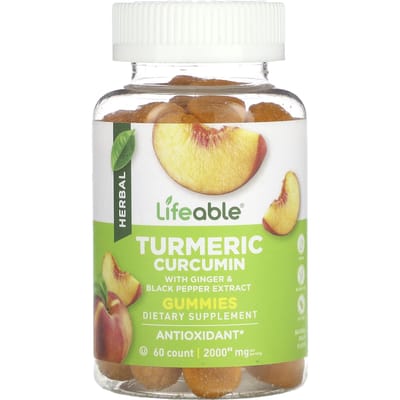 Lifeable, kurkuma curcumine gummies, natuurlijke perzik, 2.000 mg, 60 gummies (1.000 mg per gummy)