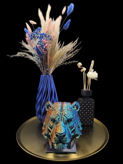 Layerzz - 3D geprinte Tijger kop - eyecatcher - uniek - kleur - interieur - trend - Goud paars blauw