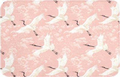 Badmat 80x50 cm - Antislip - Kraanvogels - Bloesem - Roze - Badmatten voor badkamer - Badkamermat - Douchemat - Badkamer mat
