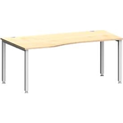 Bureau MODENA FLEX, vrije vorm, aanbouw links, 4-poots vierkante buis, B 1800 x D 1000/800 x H 720-820 mm, ahorn/wit aluminium