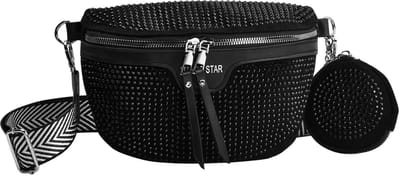 Dailygoods - Buiktas voor dames, strass PU heuptas, crossbody bag met brede riem, leren schoudertas klein, schoudercrossbody borsttas met muntenportemonnee hanger, zwart, 24 * 16 * 7 cm, mode