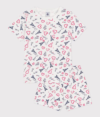 Petit Bateau Korte katoenen kinderpyjama met Parijs-print Jongens Pyjamaset - Wit / Meerkleurig