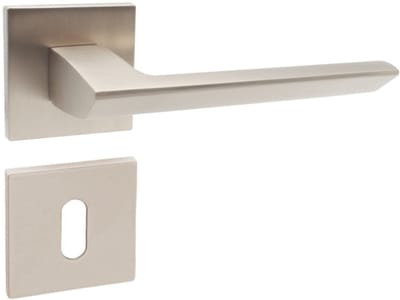 Domino® Deurkrukgarnituur ELENA QR SLIM SN - Nikkel satijn - BB- gladde sleutel met Vierkant Rozette - Deurbeslag van aluminium - Deurklink voor kamerdeur, kantoordeur, kelderdeur en binnendeur
