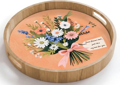 Dienblad rond 40x40 cm - Schootdienblad hout - Boeket - Strikje - Quote - Borrelplank rechthoek - Plateau houten dienbladen