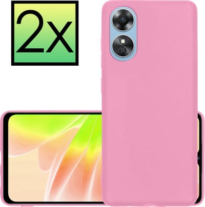 Hoesje - 2 Stuks - Geschikt voor OPPO A17 - Sterk & Shockproof - Case Siliconen - Back Cover - Telefoon Hoes - Lichtroze