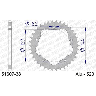 Aluminium tandwiel achter Afam 520 38 dents