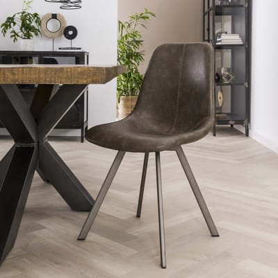 Set van 4 Industriële Eetkamerstoelen Benjie Kunstleer - Zonder Armleuningen Zwart