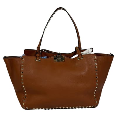 Valentino Light Cuir Rockstud Trapeze Tote in Bruin Leer
