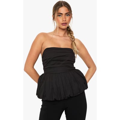 boohoo Dames Cotton Poplin Puffball Bandeau | Zwart | Maat: 34