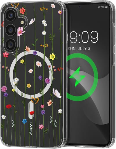 kwmobile Kristalheldere hardcase compatibel met Samsung Galaxy A55 5G Hoesje – compatibel met MagSafe – Acryl hoesje met TPU-rand – Wilde Bloemen Stengels design
