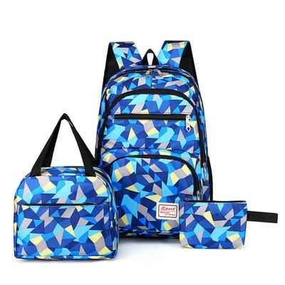 Ultiluxe® Rugzak, lunchtas en etui - Blauw/grijs - 3 stuks tassen set - Jongens en meiden - 42 x 32 x 15 cm - Schoolrugzak voor kinderen - Laptoptas 15.6 inch - Schooltas unisex - Rugtas met print - Schooltas - Tas voor school