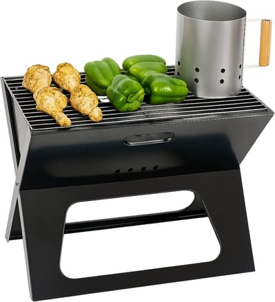 Lomera Opvouwbare Barbecue - Inklapbaar - Draagbare Houtskool Grill - Camping Barbecue - Strand Barbecue - Park Barbecue - Houtskool Bbq - Compact En Lichtgewicht - Gemakkelijk Te Transporteren - Praktische Vorm - Stabiele X-Vorm