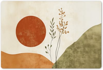 Placemats 45x30 cm - Placemat kunststof - 1 stuk - Zon - Abstract - Takken - Oranje - Borden onderleggers - Decoratie voor op tafel - Keuken tafeldecoratie accessoires - Vinyl onderlegger - Tafelversiering