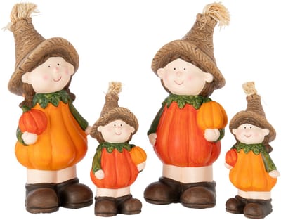 J-Line figuur Kind Pompoen - keramiek - oranje - large - 2 stuks