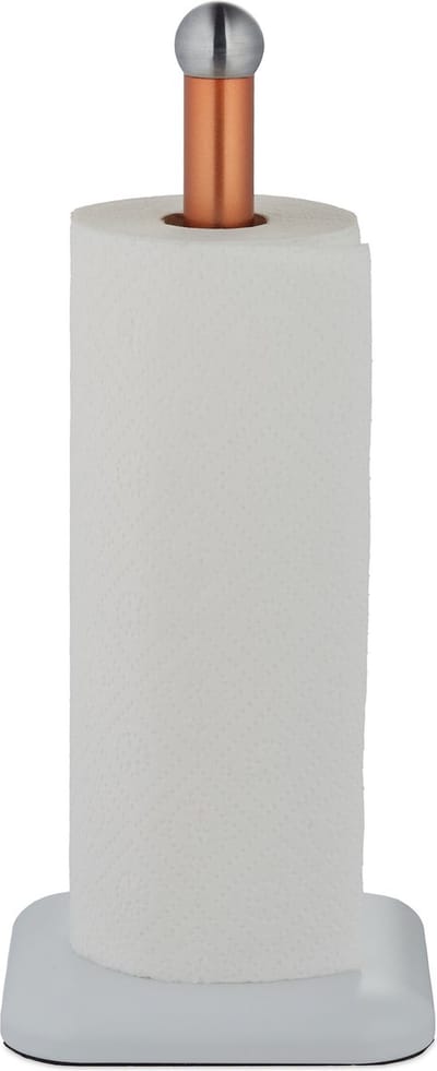 keukenrolhouder staand - 36 x 15 x 15 cm - rvs - anti-slip - modern - wit-koper