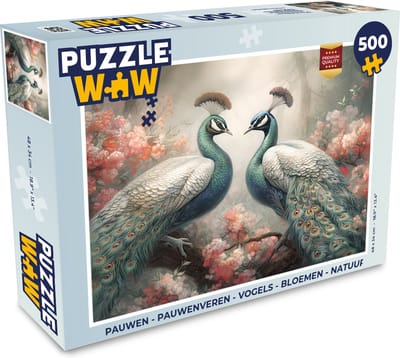Puzzel Pauwen - Pauwenveren - Vogels - Bloemen - Natuur - Legpuzzel - Puzzel 500 stukjes