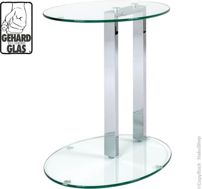 Bijzettafel – Ovaal veiligheidsglas 8 mm – 45 cm breed, 35 cm diep, 50 cm hoog – Strak design