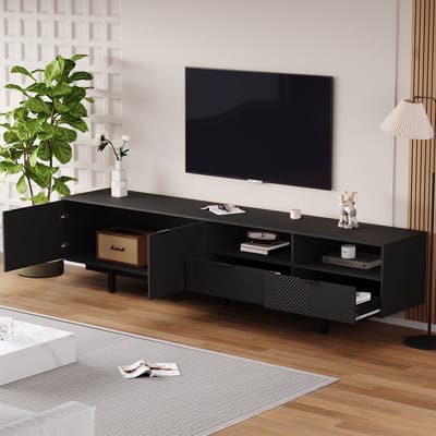 REDOM TV-meubel 200*40*51cm van spaanplaat, zwart, modern bohemien minimalistisch design met opbergruimte