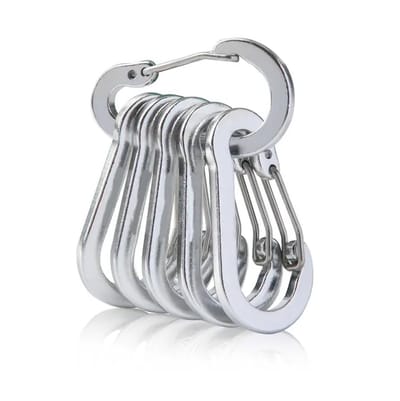 Karabijn Haak - Karabijnhaak - Outdoor - Sleutelhanger - Hike - Schroef Sluiting - Haak - Gesp - Aluminium Clip - Lock - Kamp - 5cm - 6 stuks - Zilver